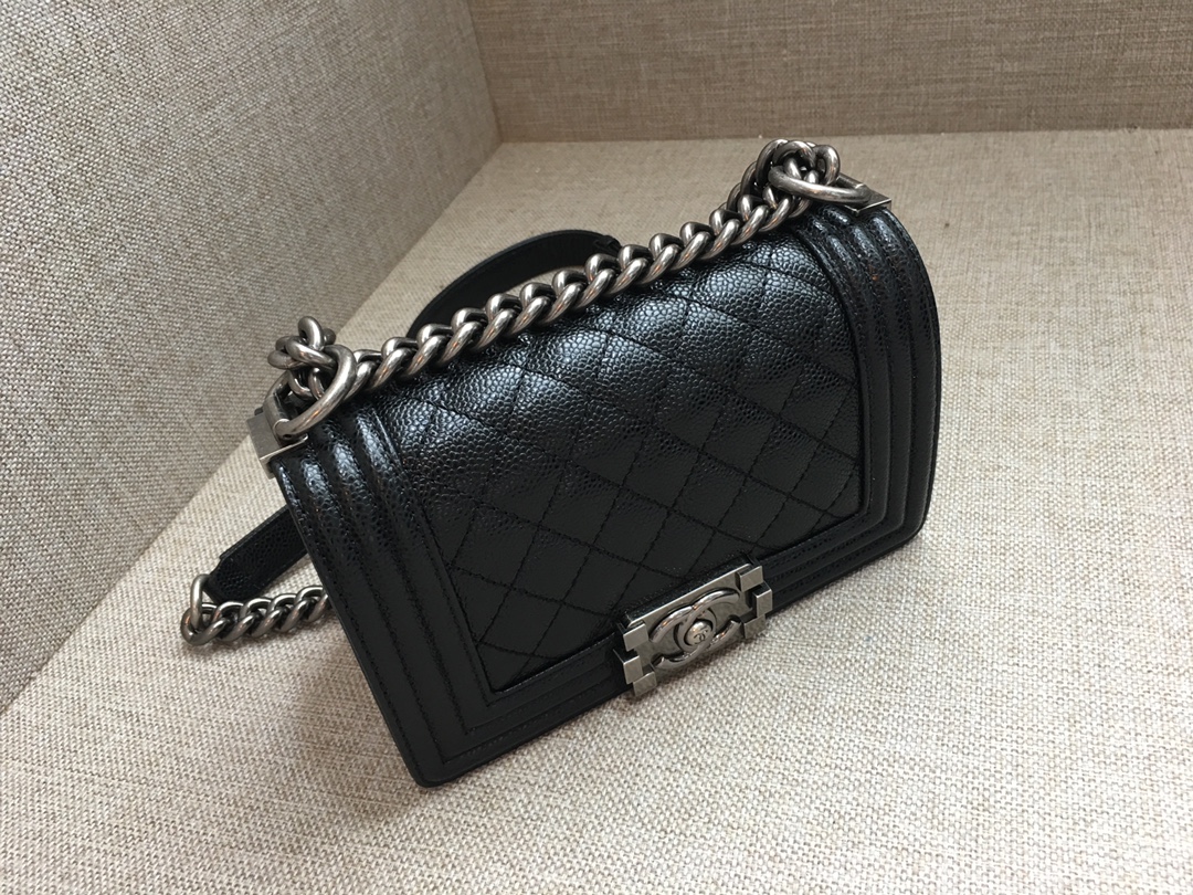 Caviar Small Boy Handbag Flap Bag A67085 Black/Silver